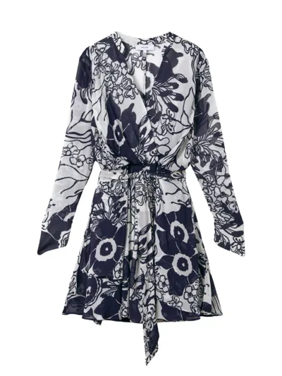 Reiss Sienna Printed Wrap Dress In Navy Cream