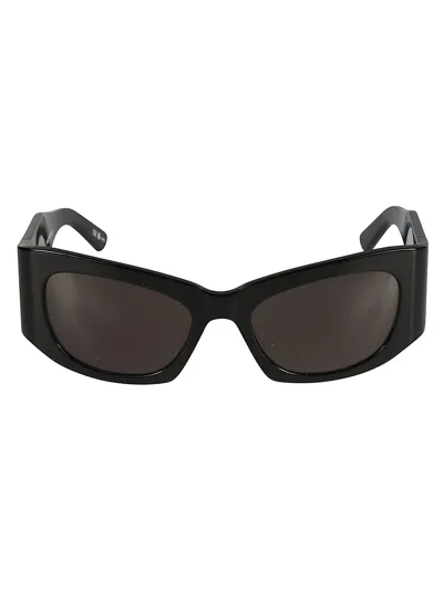 Balenciaga Flat Temple Logo Sided Sunglasses In Black/grey