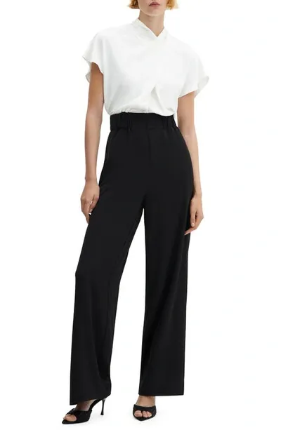 Mango Wrap Front Straight Leg Jumpsuit In Black