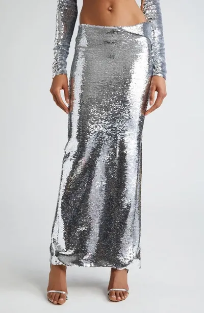 Laquan Smith Sequinned Maxi Skirt In Silver