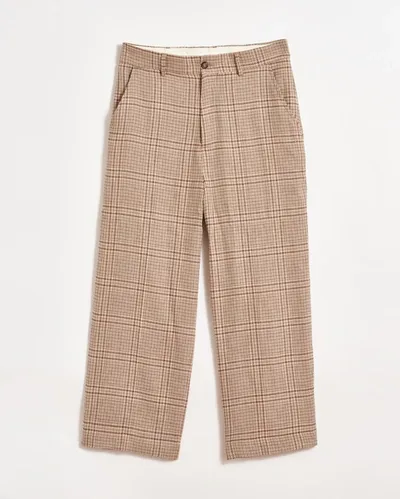 Billy Reid Plaid Cropped Flat Front Trouser In Khaki/pink Salt