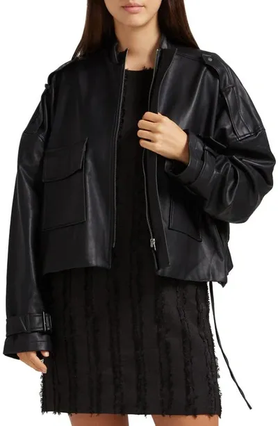 Belle & Bloom Reload Draped Leather Look Jacket In Black