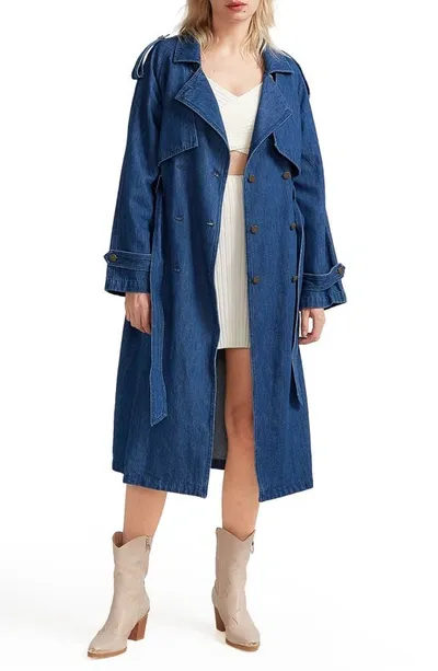 Belle & Bloom Wild Skies Denim Trench In Mid Denim