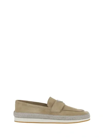 Prada Suede Slip-ons In Beige