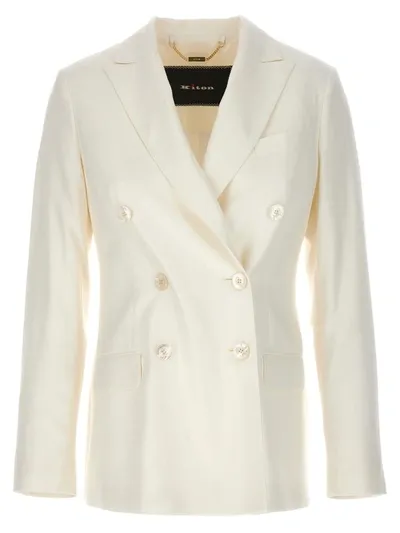 Kiton Viscose Double-breasted Blazer In Blanco