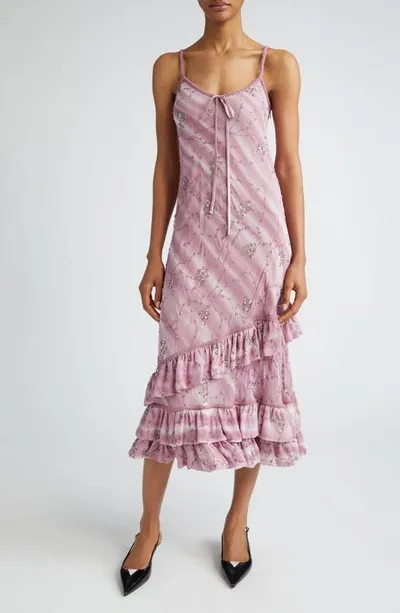 Tanner Fletcher Celeste Sequin Chiffon Slip Dress Mauve Floral