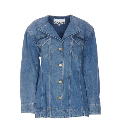 Ganni Mid Blue Vintage Fitted Denim Blazer