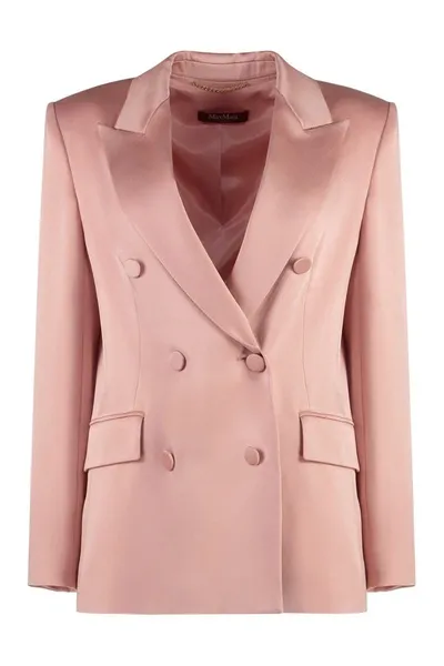 Max Mara Teiera Satin Double-breasted Blazer In Pink