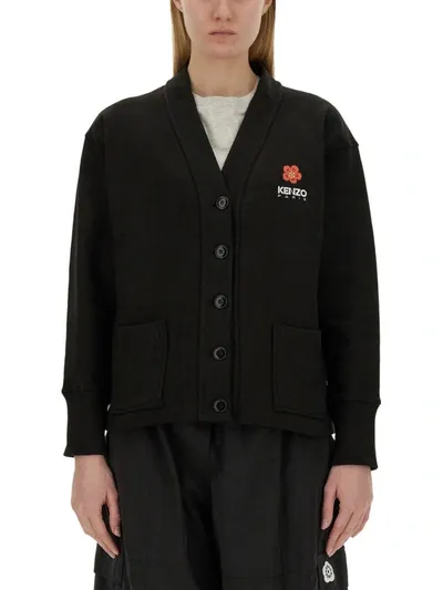 Kenzo Cardigan With Logo In Black