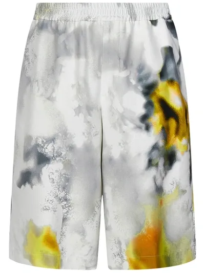 Alexander Mcqueen Faded Abstract-print Bermuda Shorts In White/yellow