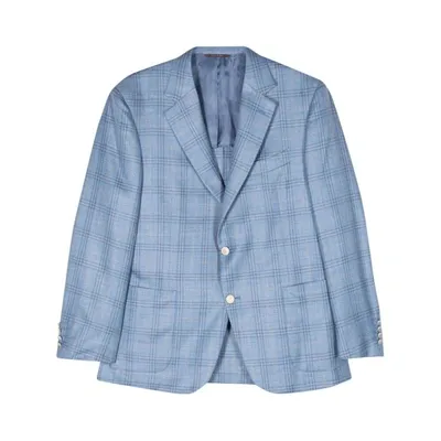 Canali Plaid Single-breasted Blazer In Blue