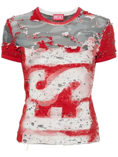 Diesel Distressed-effect T-shirt In Red