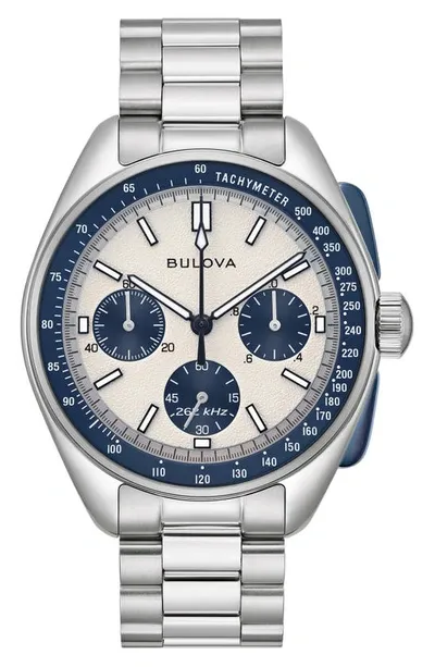 Bulova Men's Chronograph Archive Lunar Pilot Stainless Steel Bracelet Watch Box Set 44mm In Blue