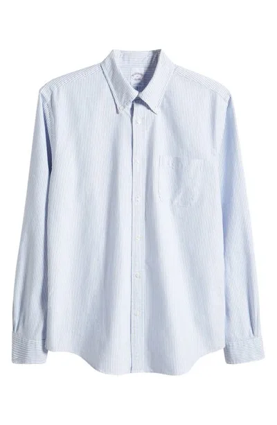 Brooks Brothers Stretch Supima Cotton Non-iron Pinpoint Oxford Button-down Collar, Candy Stripe Dress Shirt In Light Blue