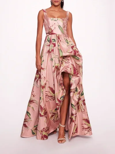 Marchesa Square Neck Drape Ballgown In Pink