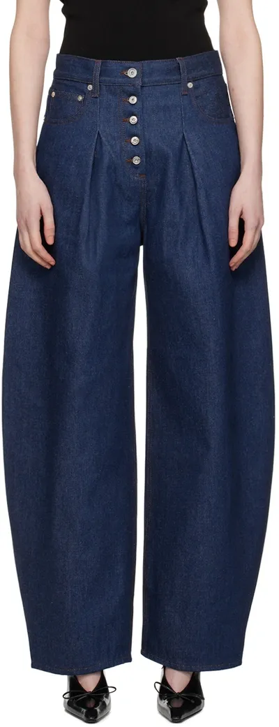 Jacquemus Le De-nimes Ovalo Round Wide Jeans In Navy Brown