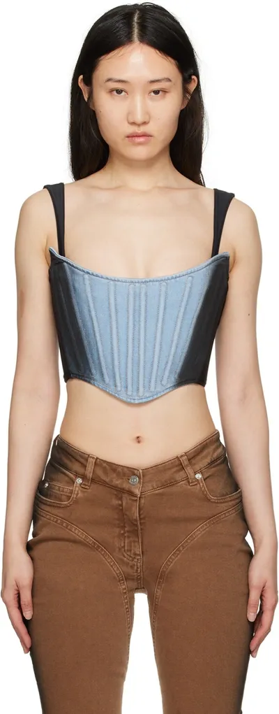 Mugler Bi Material Corset In Light Blue