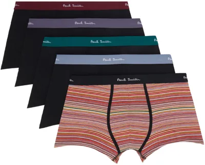 Paul Smith Five-pack Multicolor 'signature Stripe' Boxers In 79 Blacks