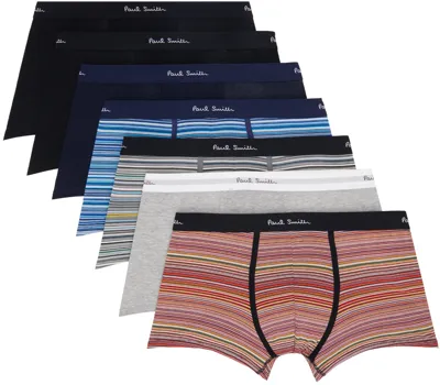 Paul Smith Seven-pack Multicolor 'signature Stripe' And Plain Boxers In 1a Multicolour