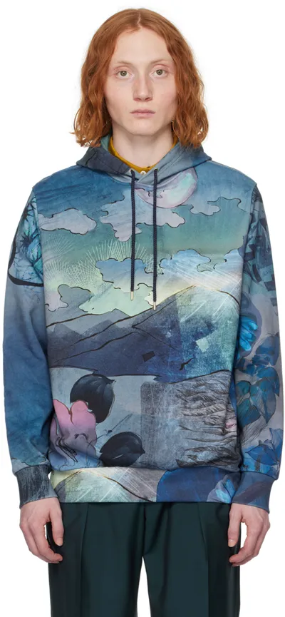 Paul Smith Graphic-print Cotton Hoodie In Blue