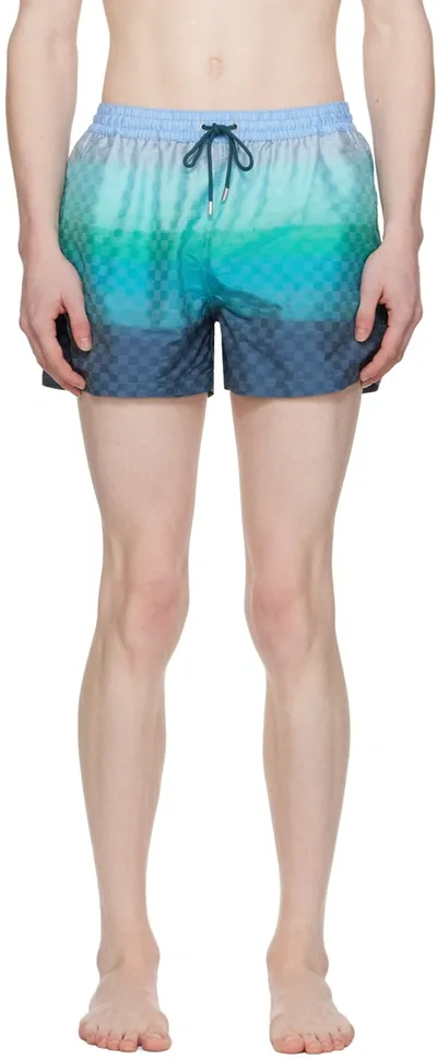 Paul Smith Gradient Check-jacquard Swim Shorts In Blue