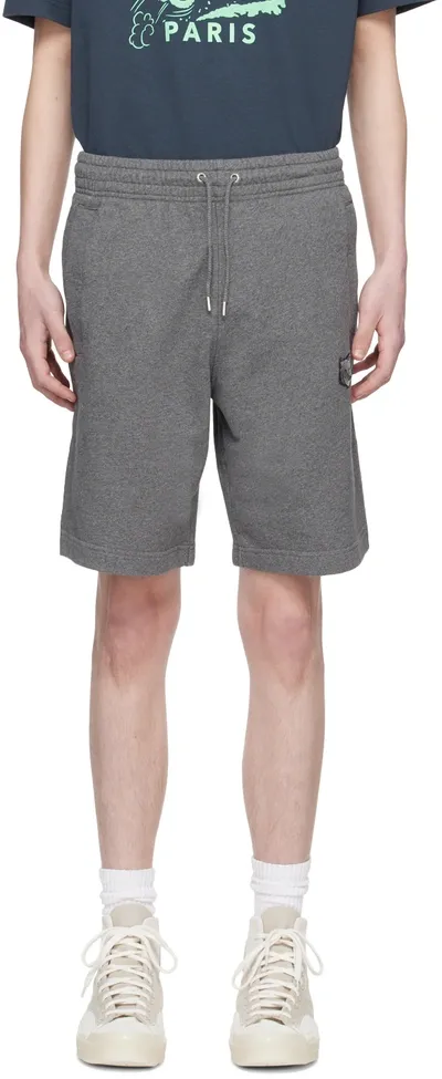 Maison Kitsuné Gray Bold Fox Head Shorts In H170 Dark Grey Mel