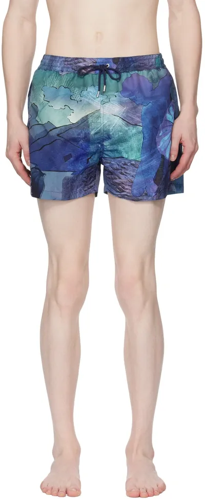 Paul Smith Narcissus-print Swim Shorts In Blue