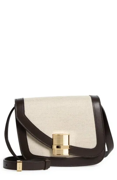 Ferragamo Medium Fiamma Canvas Crossbody Bag In Naturale Nero