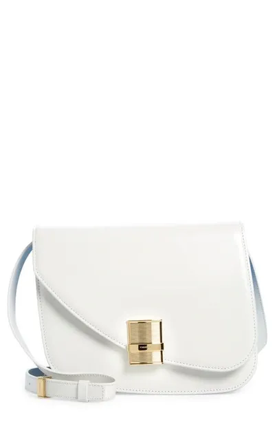 Ferragamo Fiamma Tricolor Leather Crossbody Bag In Optic White Azur