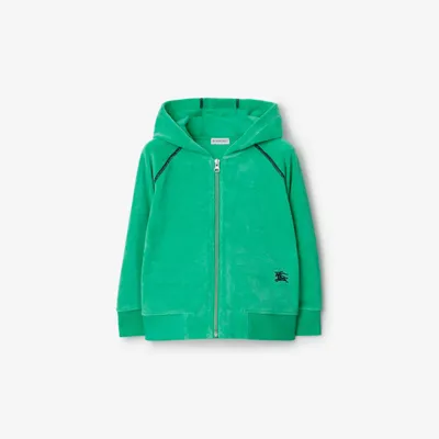 Burberry Kids'  Childrens Cotton Blend Towelling Zip Hoodie In Bright Jade