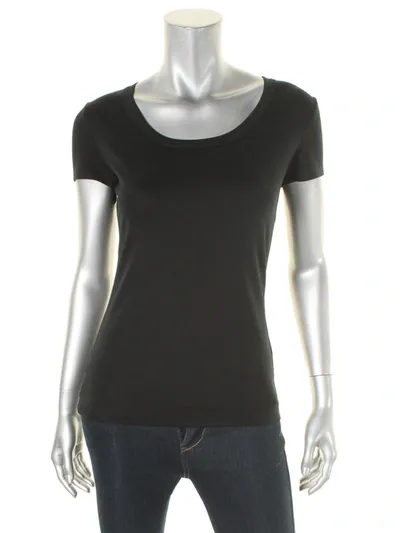 Lafayette 148 Petite Swiss Cotton Rib Scoop Neck Tee In Black