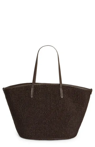 Brunello Cucinelli Large Raffia Tote In C300 Dark Brown