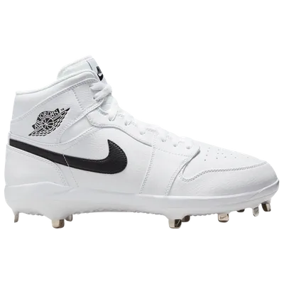 Jordan Men's  1 Retro Metal Baseball Cleats In White/black