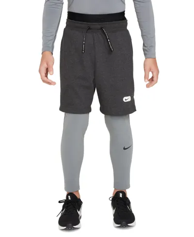 Nike Kids' Big Boys Pro Dri-fit Stretch Performance Leggings In Grey