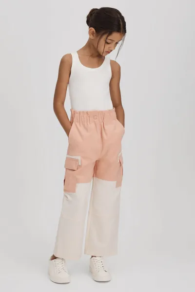 Reiss Kids' Pink Adalia Senior Colourblock Elasticated Cargo Jeans