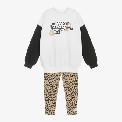 Nike Kids' Girls Beige Floral Cotton Leggings Set