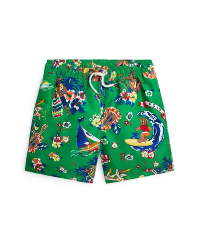 Polo Ralph Lauren Kids' Traveler Printed Swim Trunks In Surfer Bear