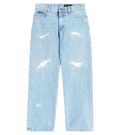 Dolce & Gabbana Kids' Distressed Straight Jeans In Blue