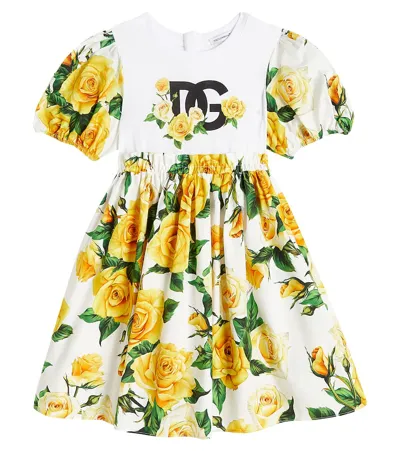 Dolce & Gabbana Kids' Floral Cotton Dress In Rose Gialle Fdo Bco