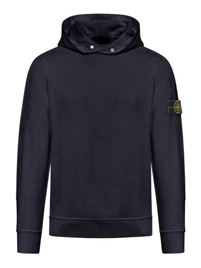 Stone Island Logo Patch Hooded Sweatshirt In Navy