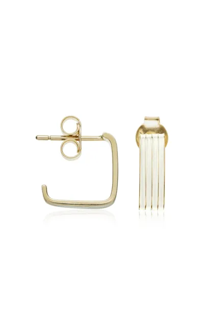 Aliita Cuadrado Rayado Enameled 9k Yellow Gold Hoop Earrings In White