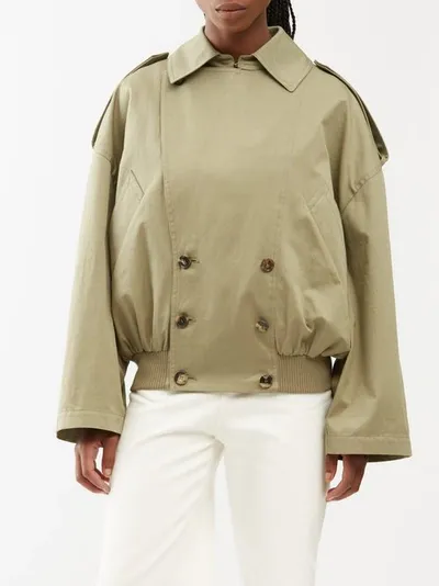 Loewe Oversized Double-breasted Gabardine Bomber Jacket In Green