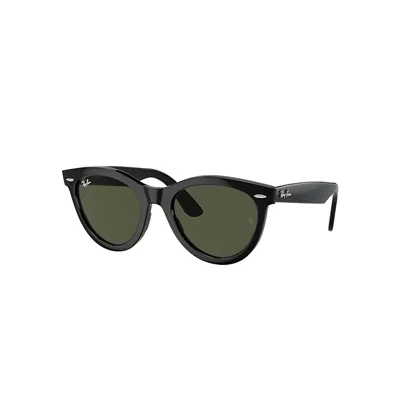 Ray Ban Wayfarer Way Sunglasses Black Frame Green Lenses 51-21