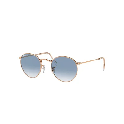 Ray Ban Round Metal Sunglasses Rose Gold Frame Blue Lenses 50-21