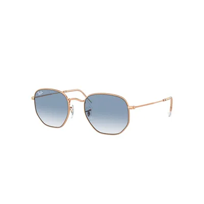 Ray Ban Hexagonal Sunglasses Rose Gold Frame Blue Lenses 54-21