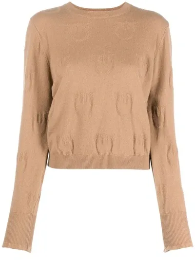 Pinko Logo-debossed Cashmere Top In Brown