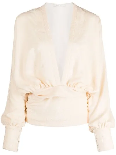 Rev Long-sleeve Draped Blouse In Neutrals