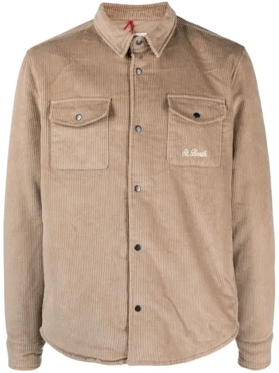 Mc2 Saint Barth Logo-embroidered Cotton Shirt Jacket In Brown