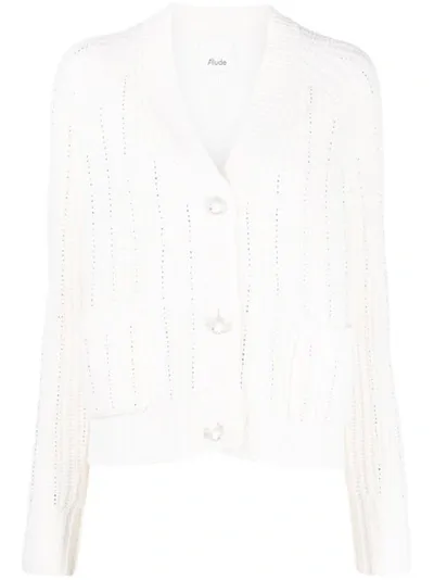 Allude Crystal Embellished Knit Cardigan In White