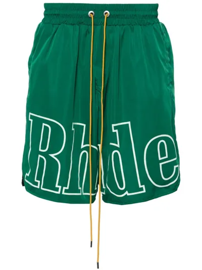 Rhude Logo-print Track Shorts In Green